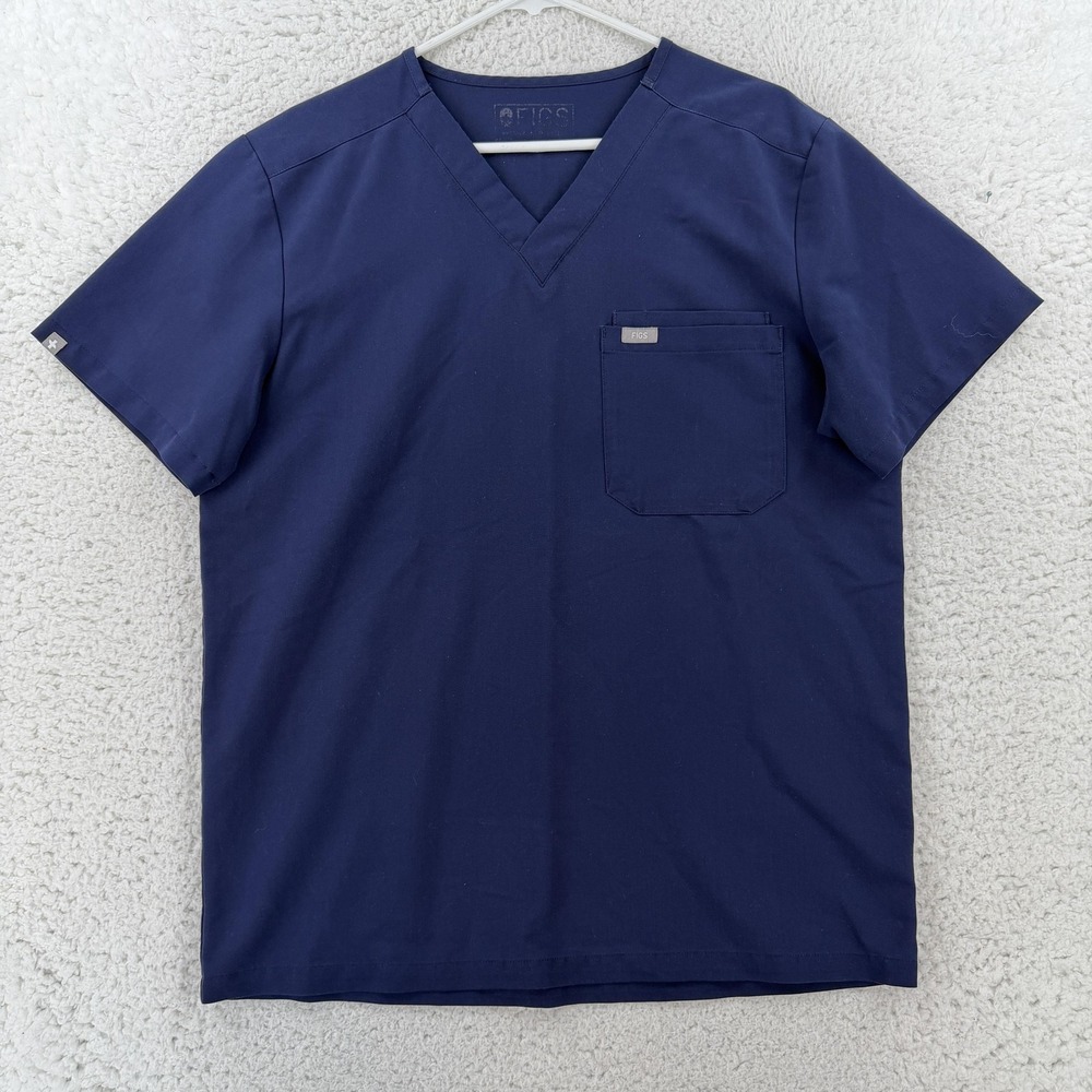 FIGS Scrub Shirt Mens Medium Blue Solid V Neck Medical One Pocket FM1500